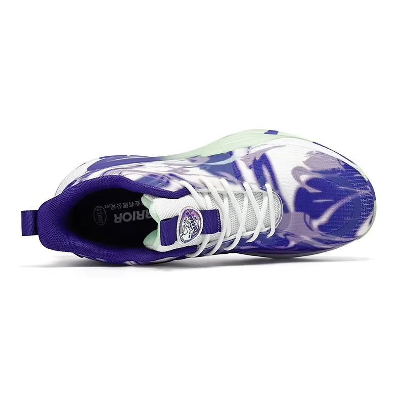 Warrior Mid Top Basketball Shoes Unisex Purple White-3
