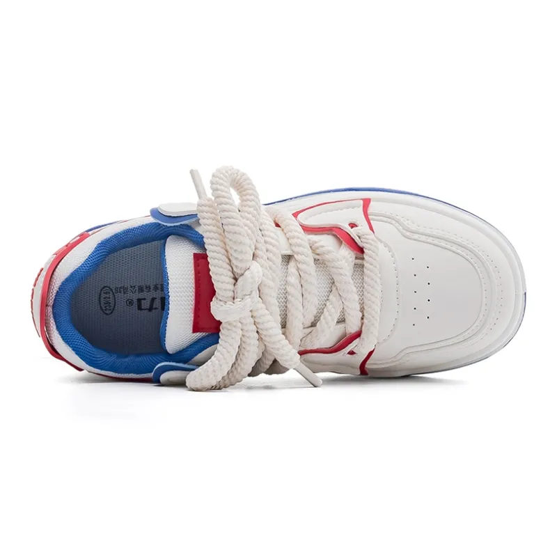 Warrior Anti Slip Wear Resistant Low Top Skateboard Shoes Women's White Blue Red-2