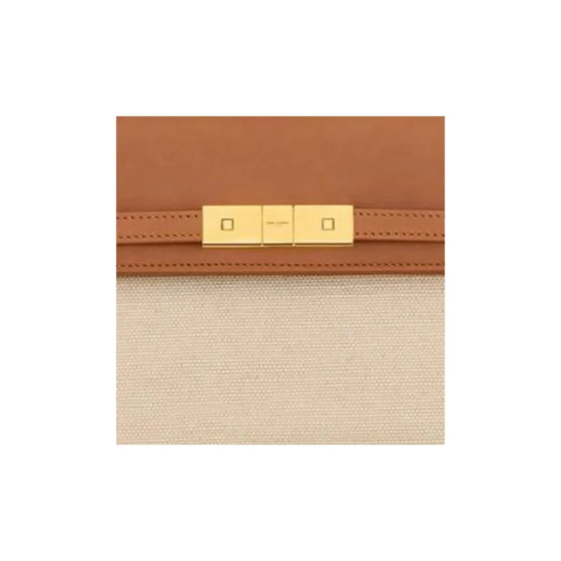 SAINT LAURENT Fabric With Cow Leather Crossbody Bag, Shoulder Bag Mini Women's Desert & Brown-6
