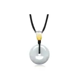 Jadeite Peaceful Buckle Pendant with Gold Bead, Black