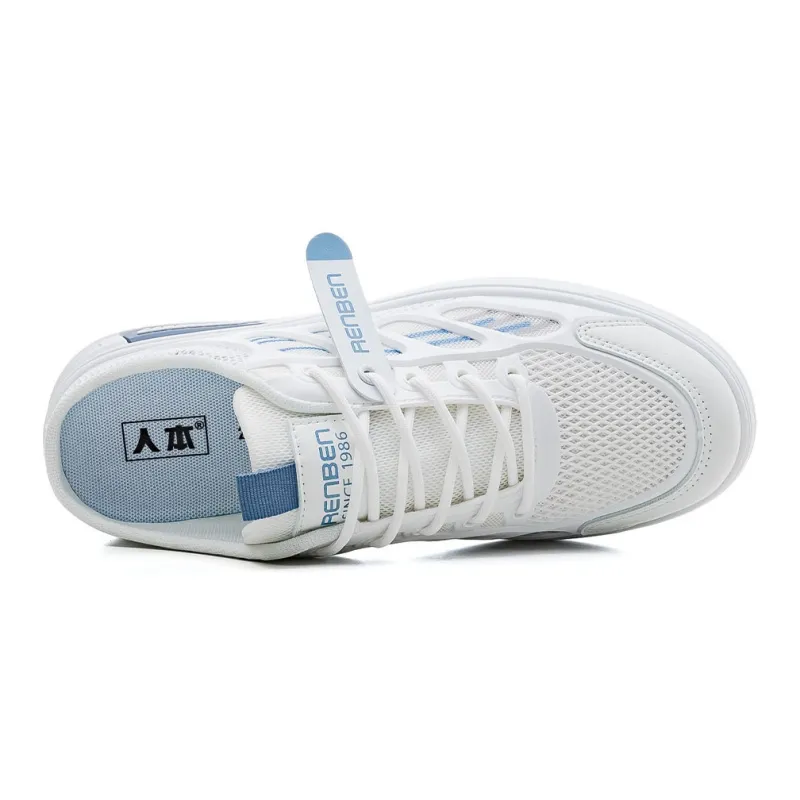 RENBEN Closed Toe Slippers Men's White Light Blue-3