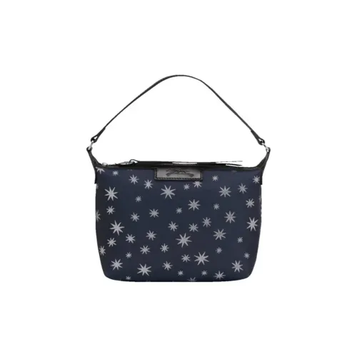 LONGCHAMP Le Pliage Leather Paneled Canvas One Shoulder Handbags Mini Women's Blue & White