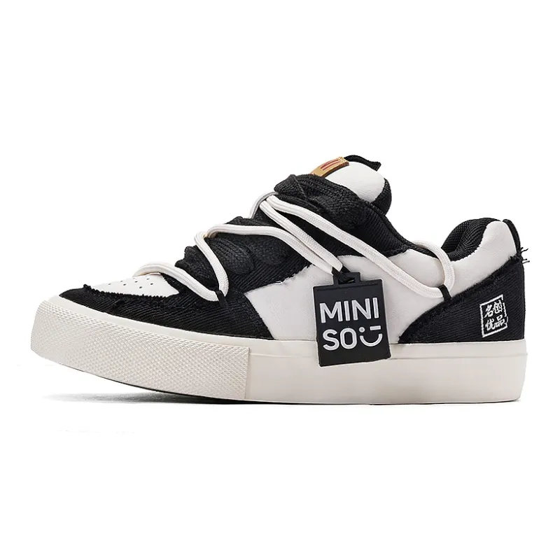 MINISO Low Top Skateboard Shoes Unisex Classic Black White-1