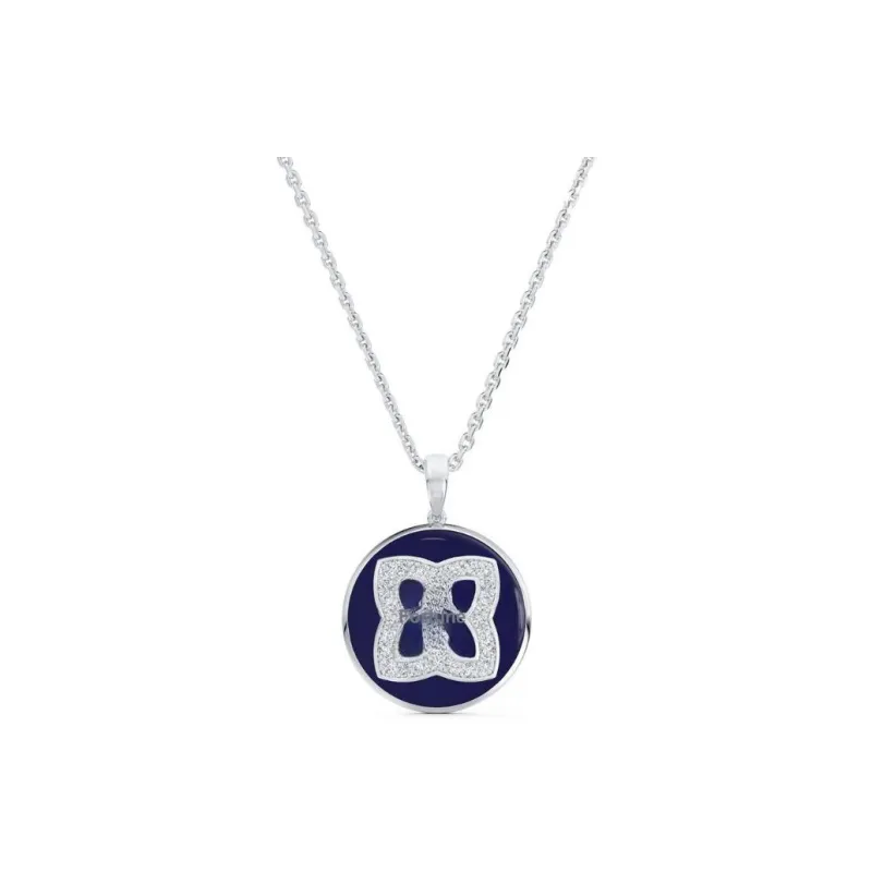 De Beers 18kt White Gold Enchanted Lotus Diamond And Enamel Necklace-0