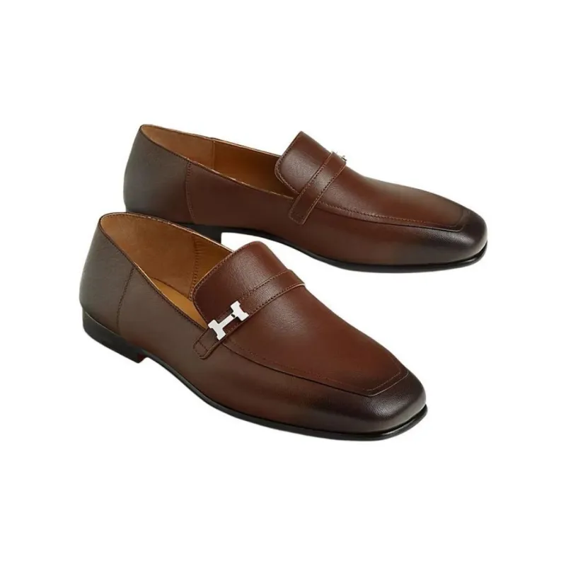 HERMES Giovanni Loafers Men's Brown-2