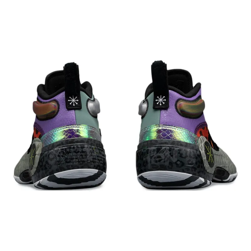LiNing WOW 10 Zoo Cushioned Slip Resistant Mid Top Basketball Shoes Men's Black Purple Blue-4