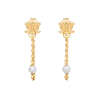 CELINE Les Perles CELINE Chain Earrings In Brass With Gold Finish And Resin Pearls