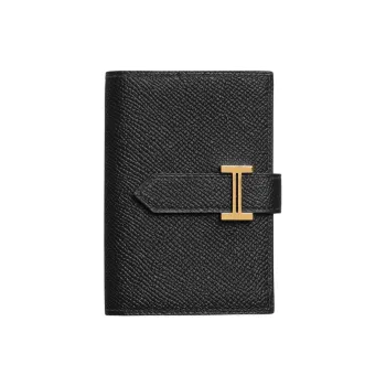 HERMES Bearn Epsom Calfskin Card Holder Unisex Black