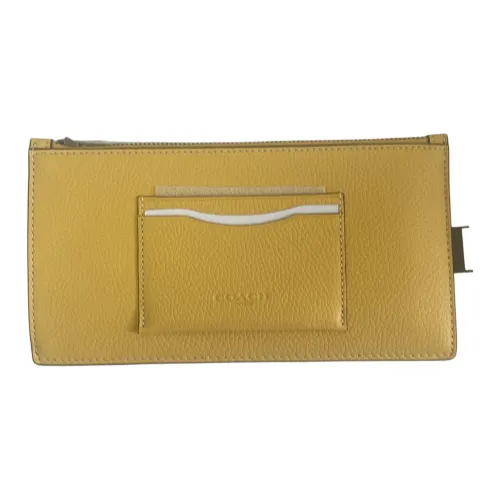 COACH Zip Phone Pebbled Leather Coin Purses Wallets Small Size Women's Canary Yellow