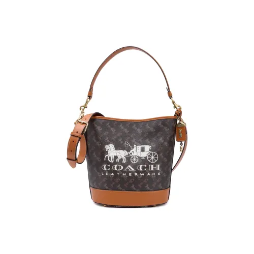 COACH Dakotah Canvas With Calfskin Bucket Bags Handbags Shoulder Bag Crossbody Bag Large Size Women's Brown Black