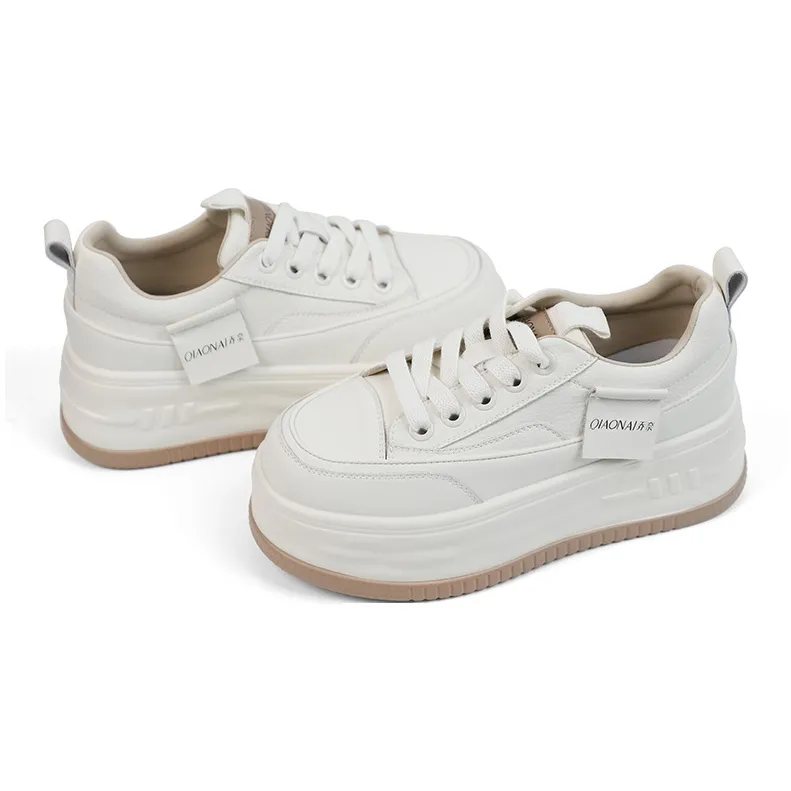 QIAONAI Wear Resistant Height Increasing Low Top Skateboard Shoes Women's Khaki-3