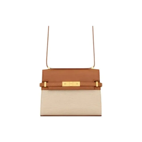 SAINT LAURENT Fabric With Cow Leather Crossbody Bag, Shoulder Bag Mini Women's Desert & Brown