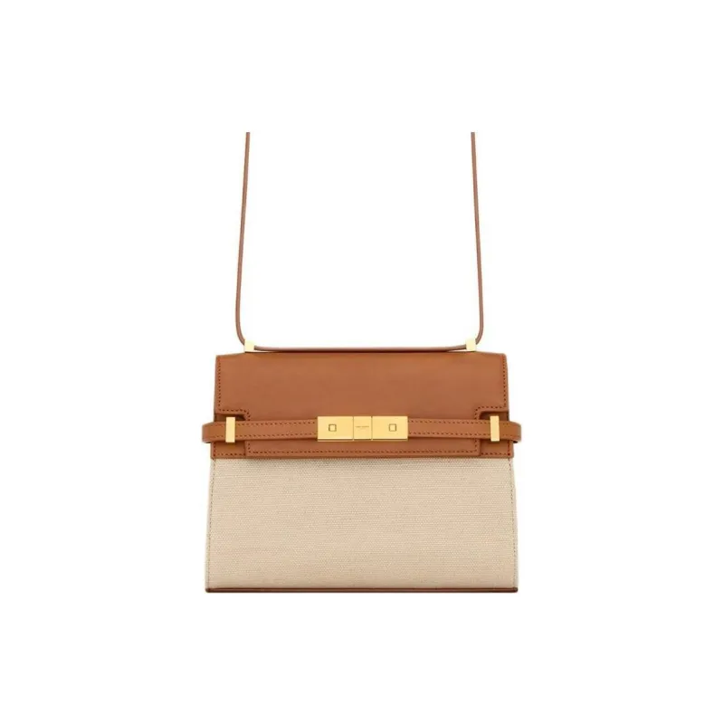 SAINT LAURENT Fabric With Cow Leather Crossbody Bag, Shoulder Bag Mini Women's Desert & Brown-0