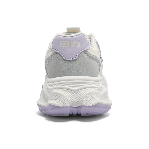 Warrior Chunky Sneakers Durable Breathable Lightweight Low-Top Casual Shoes Women's Beige Purple-4