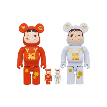 BE@RBRICK Daruma Peko chan & Poco chan Of 4 Red/White