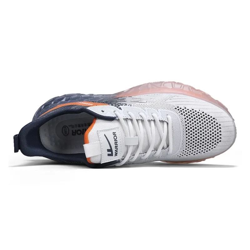 Warrior Cushioned Wear Resistant Slip Resistant Low Top Casual Running Shoes Men's White Dark Blue-3