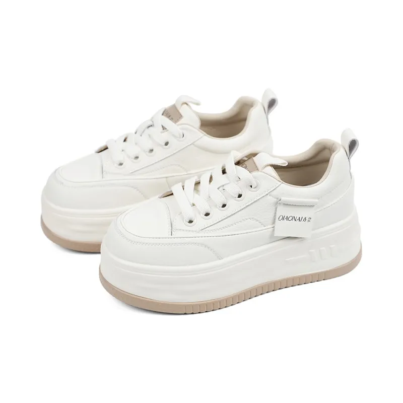 QIAONAI Wear Resistant Height Increasing Low Top Skateboard Shoes Women's Khaki-2
