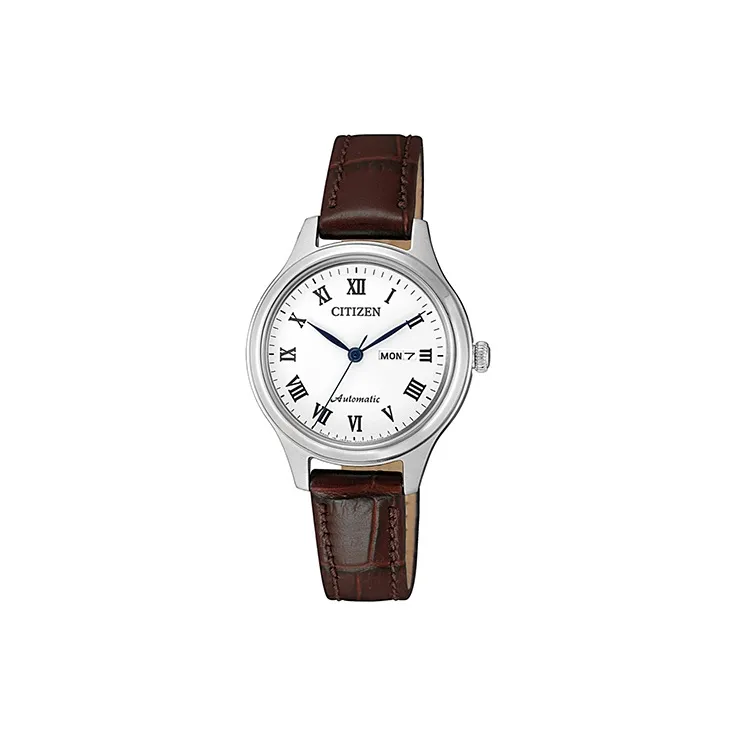 CITIZEN Automatic Mechanical Movement Cowhide Strap Watch Women's Watch White Dial-0
