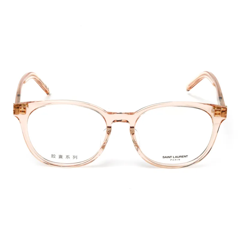 SAINT LAURENT Plate Frame Square Eyeglass Frames Women's Champagne Transparent Pink/Clear-1