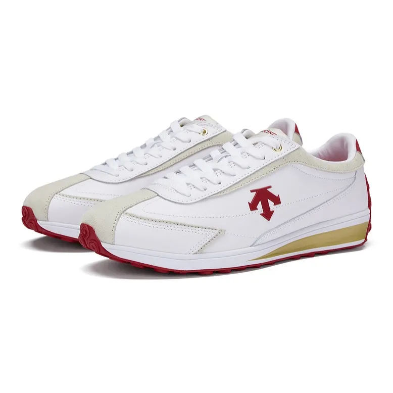 DESCENTE Cron Racer Shock Absorbers With Slip Resistant Features Low Top Casual Running Shoes Unisex White Red-2