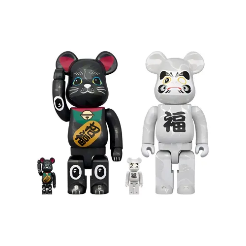 BE@RBRICK Lucky Cat Black Electroplated/Dharma White Electroplated Trendy Figures