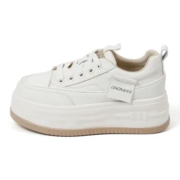QIAONAI Wear Resistant Height Increasing Low Top Skateboard Shoes Women's Khaki