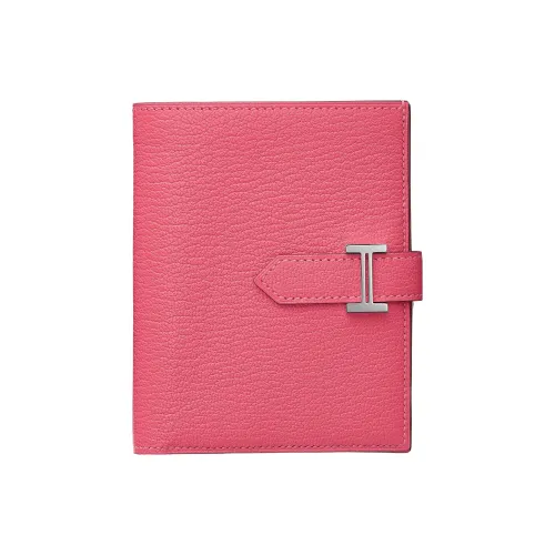 HERMES Bearn Mysore Goat Skin Wallet Women's U5 Rose Lipstick