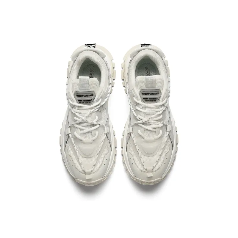 Masongarments Shark Tooth No. 2 Height Increasing Wear-Resistant Low-Top Chunky Sneakers Unisex Vintage White-4