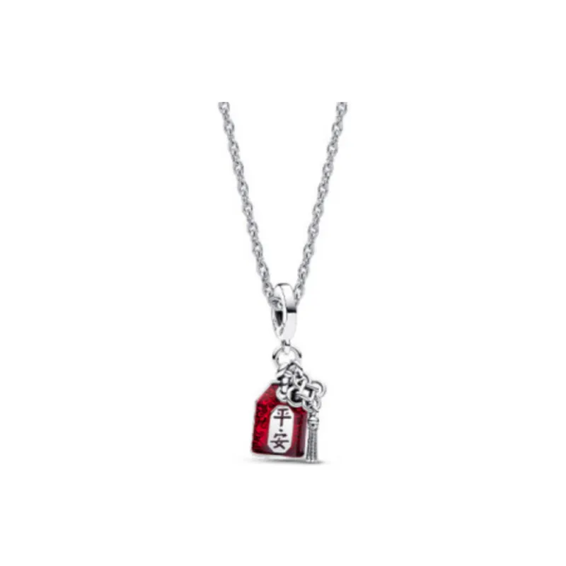 Pandora 925 Sterling Silver Gold Plated Copper Silver Alloy Glass Necklaces Women's Red-0