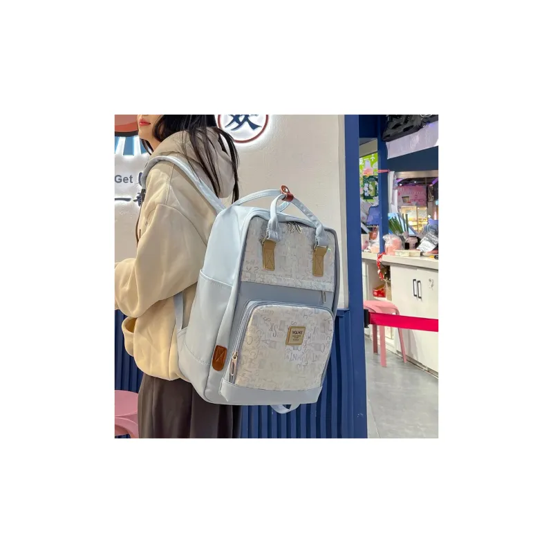 HACIN Nylon Fabric Backpack Unisex Black/Green/Blue/Pink-7
