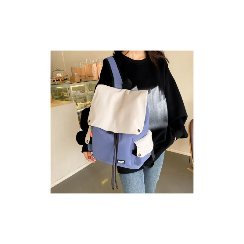 LETOO Nylon Fabric Backpack Regular Unisex Blue White/Black White/Black/Green White-3