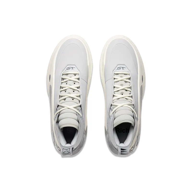 LiNing Wow11 Cushioning Wear-Resistant Lightweight Rebound Mid-Top Basketball Shoes Men's Gray White-3