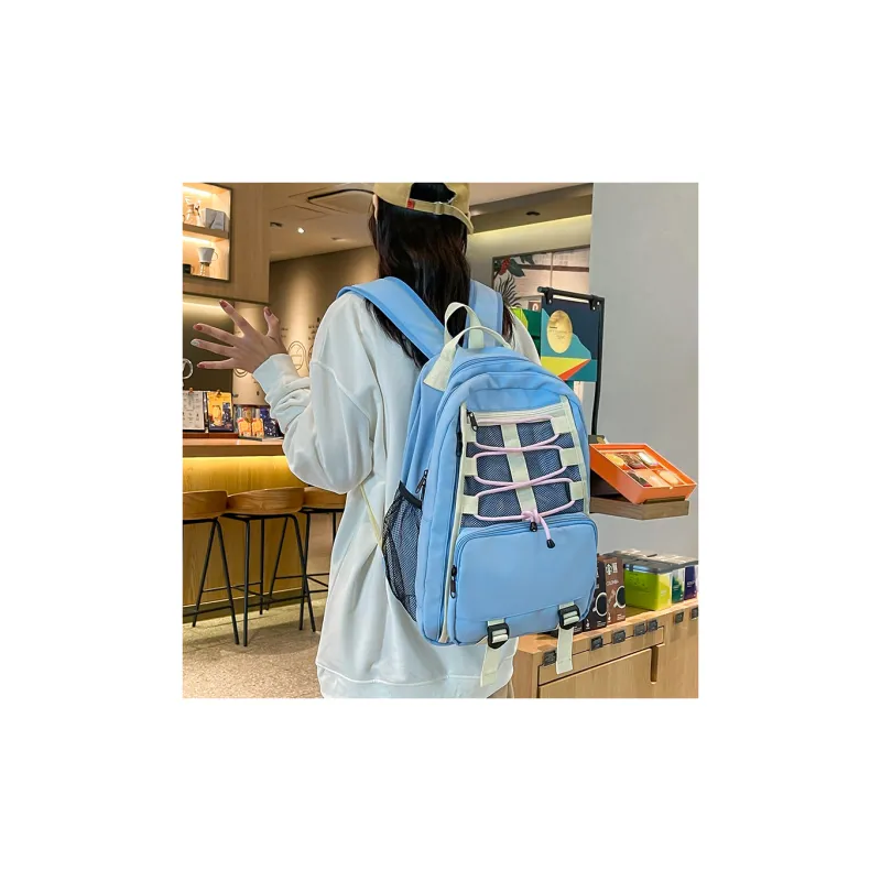 BAODIDAISHU Nylon Backpack Laptop Bag Regular Unisex Ecru/Gray/Black/Blue-17