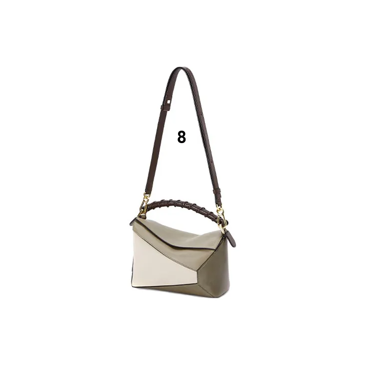 LOEWE Puzzle Napa Calf Leather Handheld Shoulder Bag Crossbody Bag Small Size Women's Olive Green Plaited Wheat-4