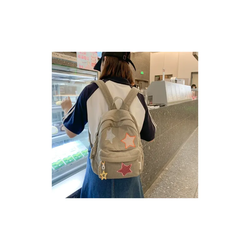 KARUISHA Corduroy Backpack Women's Black/Red/Gray/Ecru/Dark Green/Fruit Green/Yellow/Khaki-11