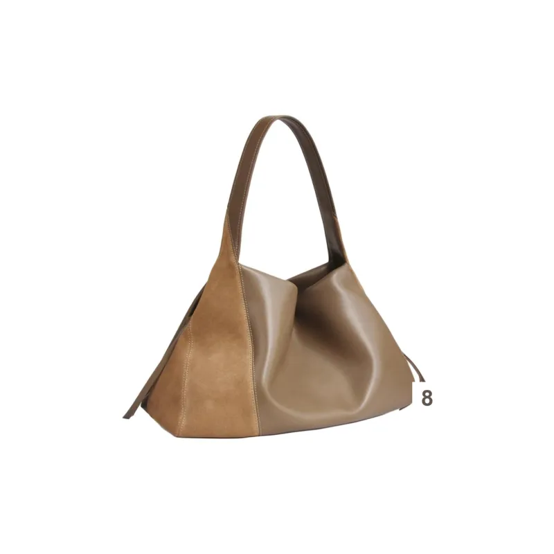 YOCAMU Cow Leather Tote Bag Shopping Bag Handbag Shoulder Bag Large Size Women's Black & Green/Khaki-5