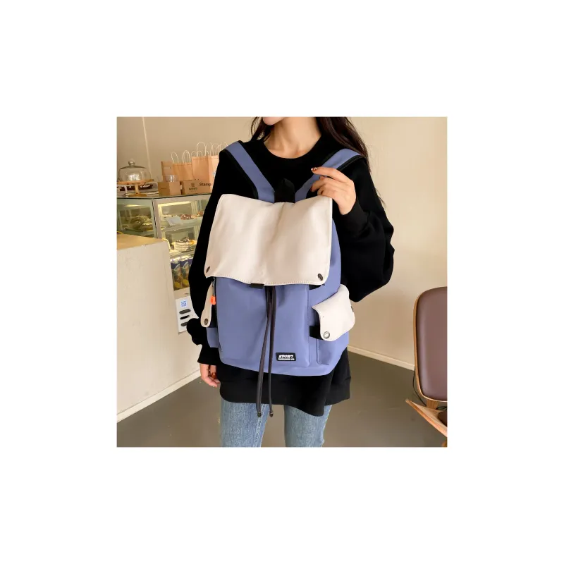 LETOO Nylon Fabric Backpack Regular Unisex Blue White/Black White/Black/Green White-4