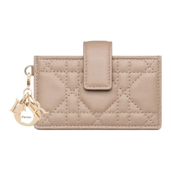 DIOR Lady Dior Wicker Pattern Lambskin Card Holder Women's Hazelnut