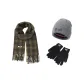 Jasper Fringe Scarf+Gray Knitted Hat+Black Glove