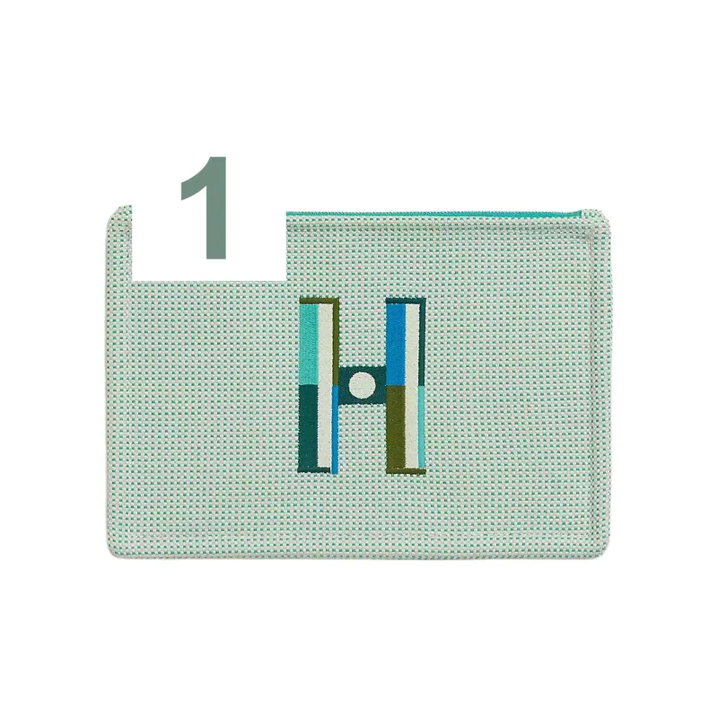 HERMES Cotton Storage Bags Clutches Small Size Unisex Cloud White & Mint Green-0