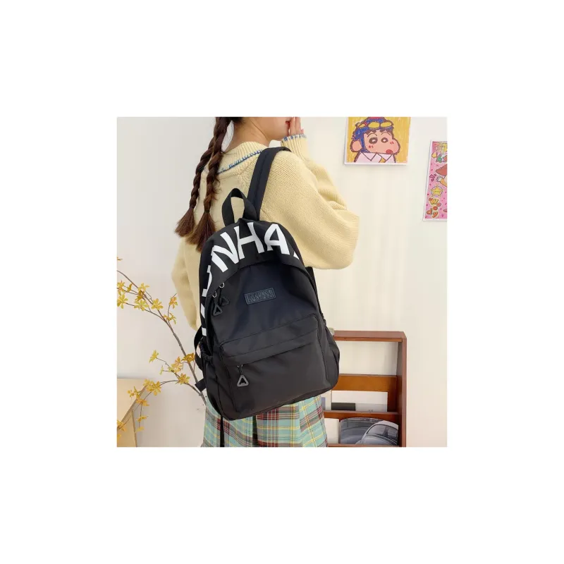 LUVISTRUE Nylon Fabric Backpack Unisex White/Black/Purple/Khaki/Pink-13