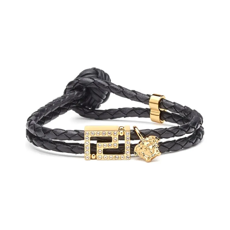 VERSACE Black Leather Bracelet-0