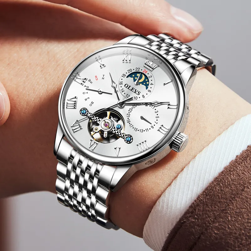 OLEVS Wisdom Series Mechanical Movement Watch Men's Watches White Dial-3