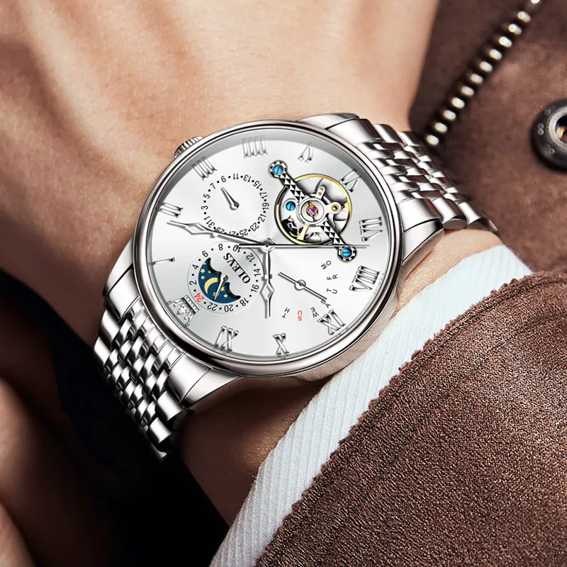 OLEVS Wisdom Series Mechanical Movement Watch Men's Watches White Dial-4