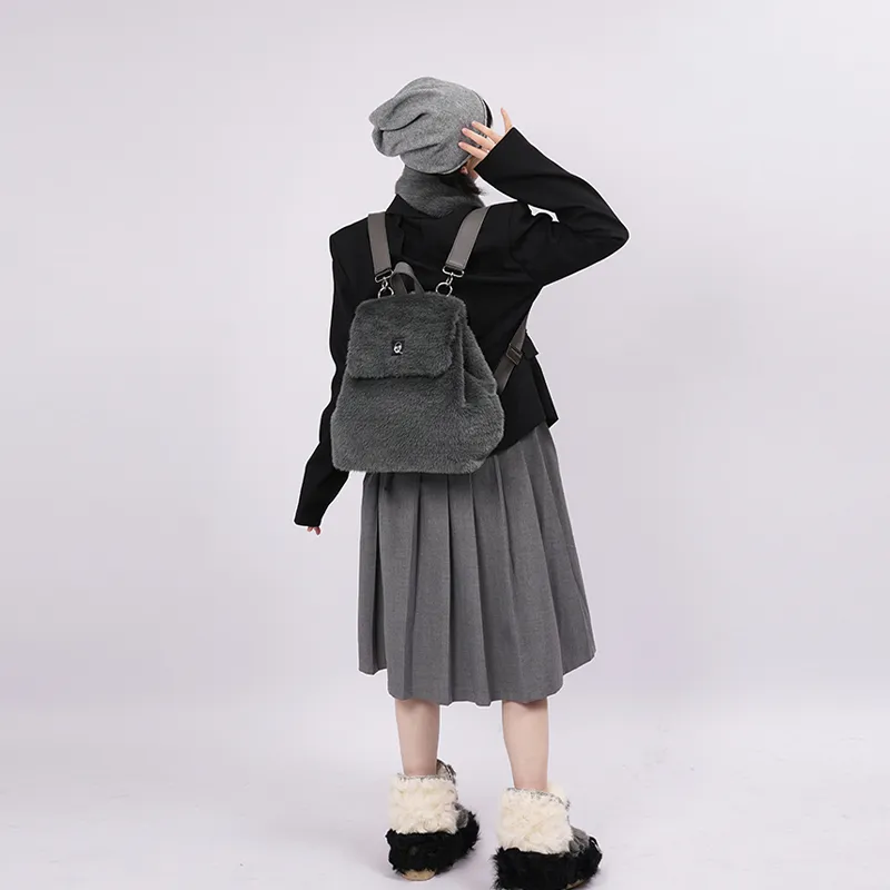 REBIRTH Plush Backpack Regular Unisex Ink Night Gray/Blush-3
