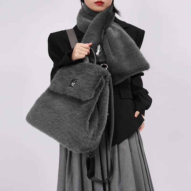 REBIRTH Plush Backpack Regular Unisex Ink Night Gray/Blush-1
