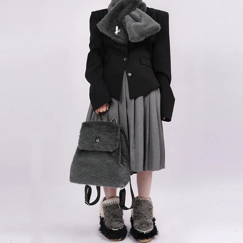 REBIRTH Plush Backpack Regular Unisex Ink Night Gray/Blush-2
