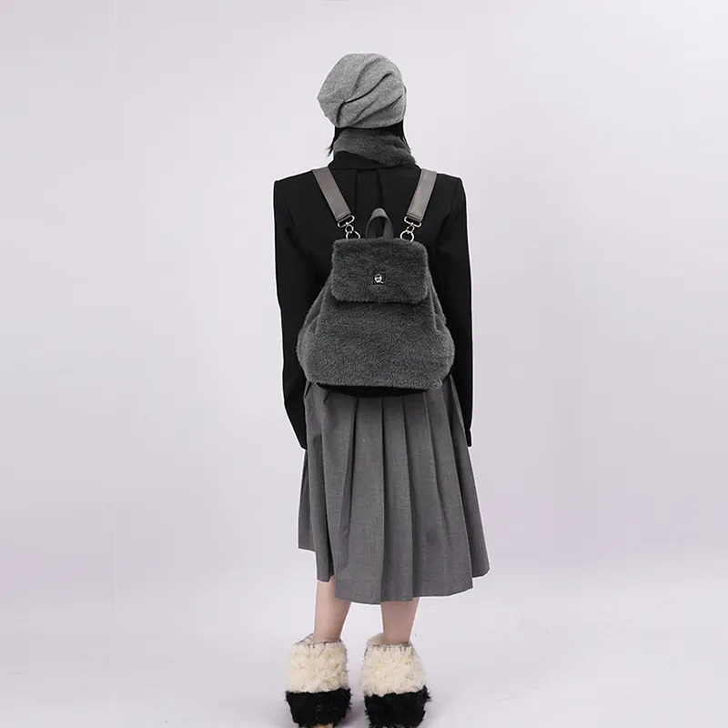 REBIRTH Plush Backpack Regular Unisex Ink Night Gray/Blush-4