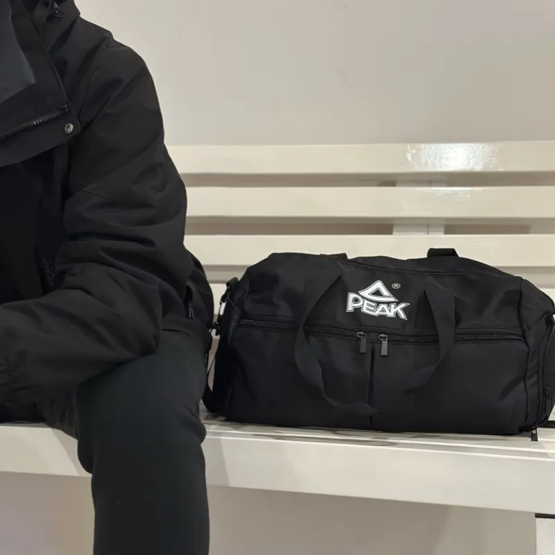 PEAK Polyester Backpack Portable One Shoulder Travel Bag Large Size Unisex Black-3