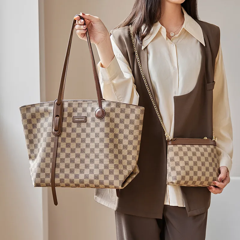 Narandu PVC And Synthetic Leather Tote Bag Shopping Bag Shoulder Bag Shoulder Bag Women's Beige Yellow/Khaki-4